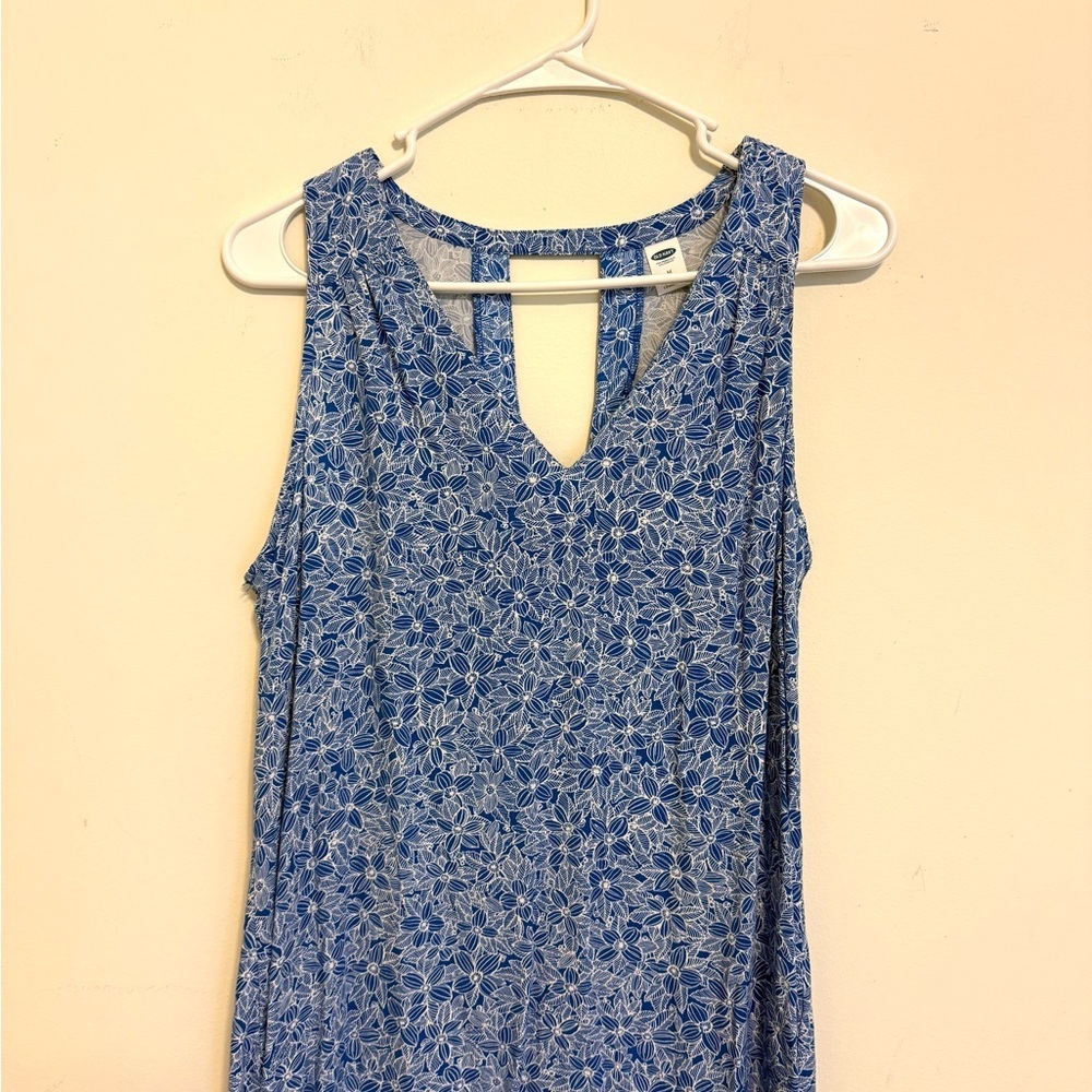 2/$15 Old Navy Blue Floral Sleeveless Keyhole Back Mini Dress | Size M - Picture 3 of 7
